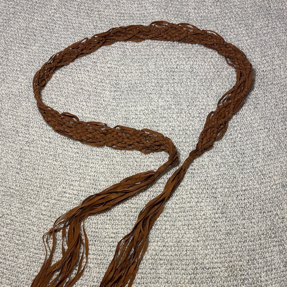 Boho Braided Fringe Belt in Brown